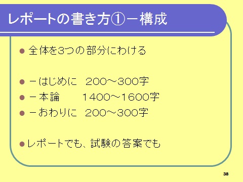 授業の内容 ７月２０日 基礎ゼミ レポートの書き方と課題